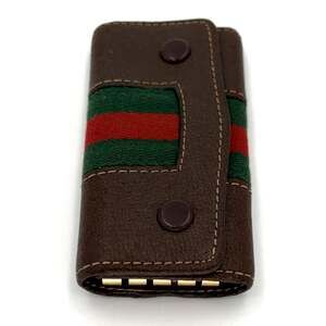 Vintage GUCCI Accessory Collection Leather 4 Key Case Web Stripe Sherry Line 80s